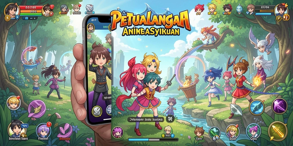 Tangkapan layar menunjukkan petualangan seru dalam game Anime yang penuh warna.