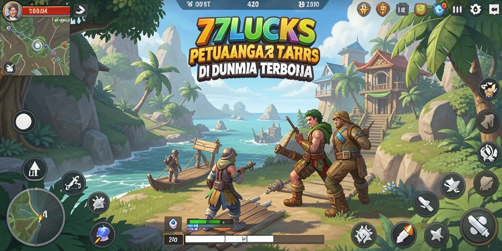 Screenshot gameplay dari 77LUCKS menampilkan dunia terbuka yang luas dan indah.