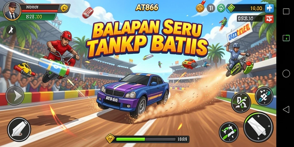 Tangkapan layar AT866 menampilkan aksi balapan yang mendebarkan.