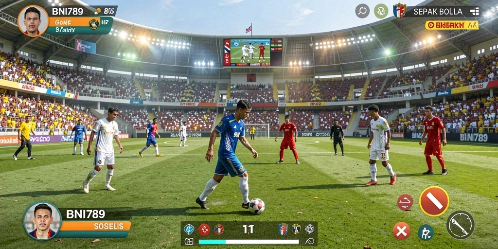 Screenshot BNI789 menampilkan aksi seru permainan sepak bola.