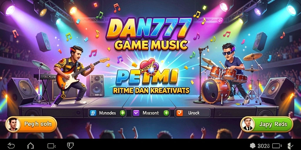 Screenshot utama DAN777 menampilkan gameplay yang dinamis dan penuh musik.