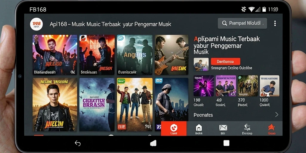 Screenshot FB168 menampilkan antarmuka aplikasi musik yang interaktif dan menarik.