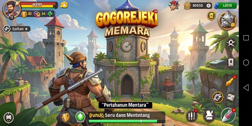 Tangkapan layar dari gameplay GOGOREJEKI yang menampilkan momen pertahanan menara.