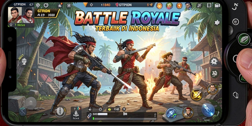 Screenshot gameplay GTPIDN menampilkan aksi pertempuran yang seru dalam mode Battle Royale.