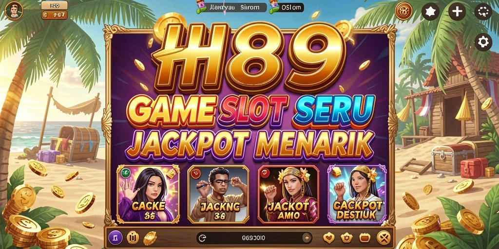 Tampilan gameplay H89 dengan mesin slot yang berwarna-warni dan menarik.