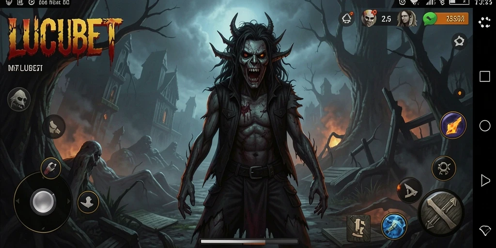 Tampilan gameplay menakutkan LUCUBET dengan suasana Horror.