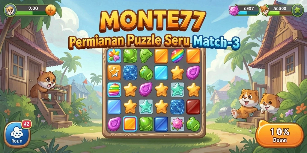 Gameplay seru Match-3 di MONTE77 dengan grafis menarik.