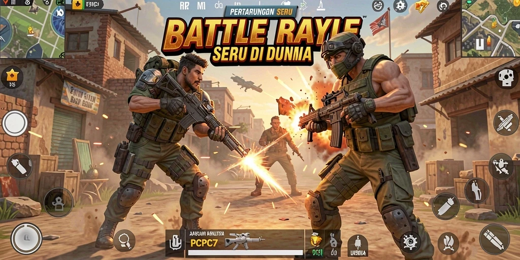 Screenshot utama PCPC7 menampilkan aksi Battle Royale yang mendebarkan.