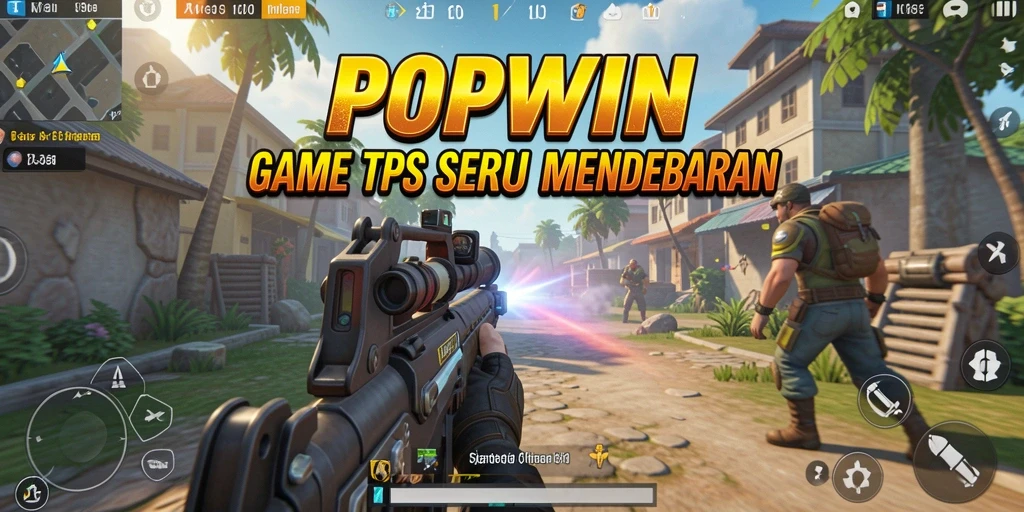 Screenshot utama POPWIN menampilkan aksi gameplay TPS yang intens.