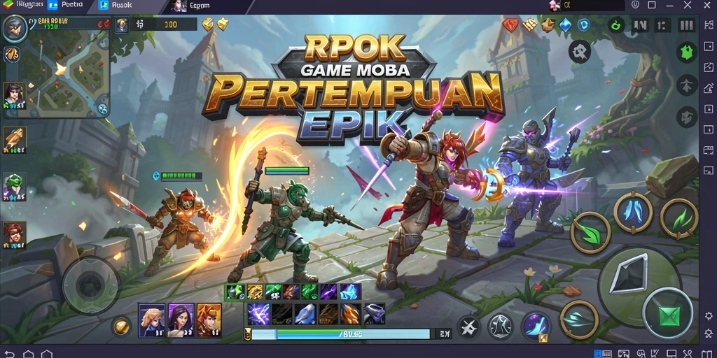 Tangkapan layar RPOK menunjukkan aksi intens dalam pertempuran MOBA.