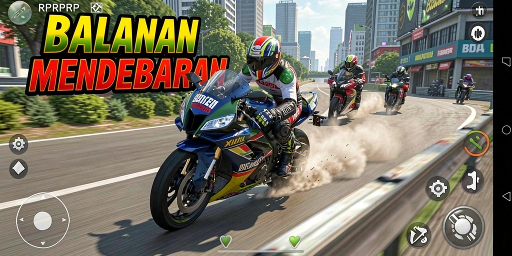 Tampilan gameplay RPRPRP yang mendebarkan dan penuh aksi balapan motor.