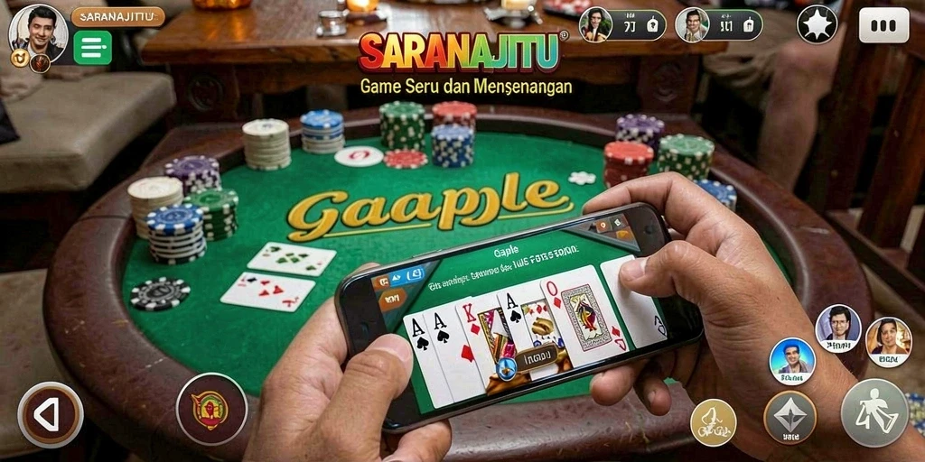 Tampilan gameplay seru dari SARANAJITU menunjukkan pertandingan Gaple.