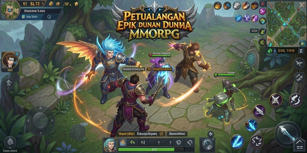 Tangkapan layar gameplay SL72 yang menunjukkan pertarungan epik dalam dunia MMORPG.