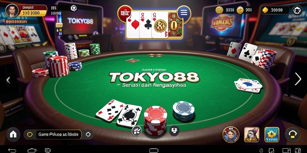 Tampilan gameplay seru dari TOKYO88 dengan pemain poker yang kompetitif.